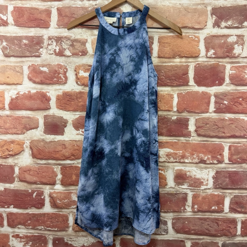 Cynthia Rowley Dress Women's XS Blue 100% Linen Boho Tie Dye Abstract Sundress